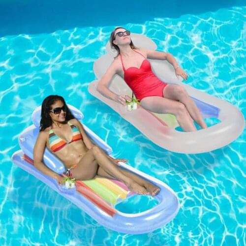 2PCS Summer Water Floating Row Inflatable Air Mattresses With A Cup Holders Swimming Pool Lounger Float Relax Floating Chair