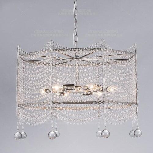 Crystal beaded french silver chandelier hanging 6 candelabra lights unique living room beautiful crystal ball chandelier lamps
