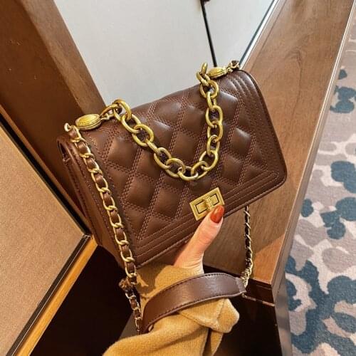 Small PU Leather Crossbody Bags for Women 2021 New Spring Summer Luxury Handbags Lady Gold Chain Shoulder Purses Designer