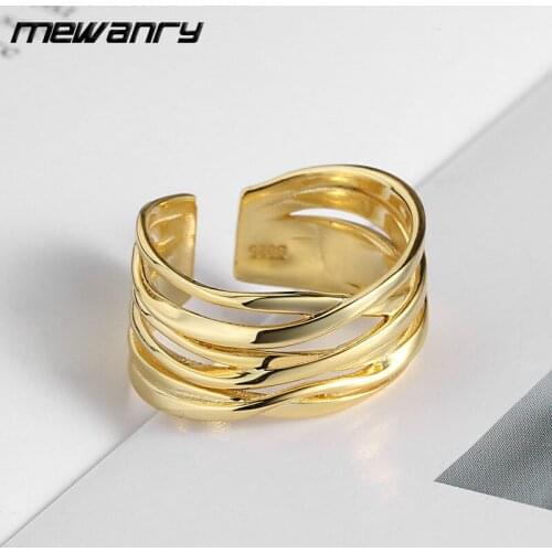 Mewanry 925 Sterling Silver Multi-layer Winding Line Open Rings New Trends Fashion Creative Vintage for Women Party Jewelry Gift