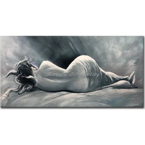Mintura Wall Picture for Living Room Oil Paintings on Canvas Hand Painted The Woman in The Bed Home Decoration Wall Art No Frame