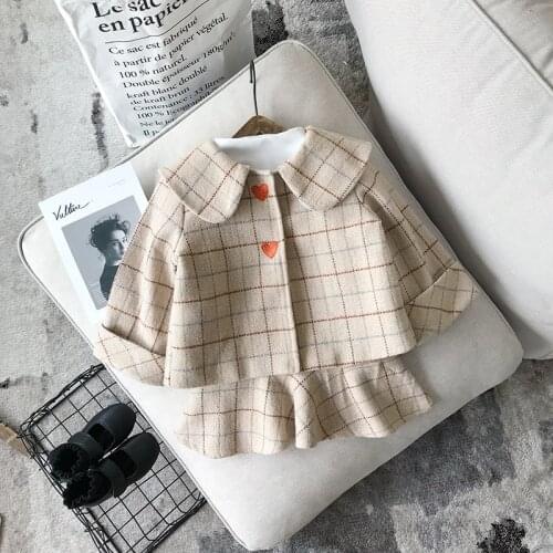 2018 New Autumn Item 2pcs Per Set Girl Fashion Plaid Suit With Heart Including Coat+Dress