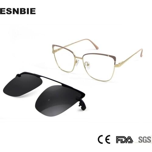 Trending Alloy Polarized Magnet Clip On Sunglasses Uv400 Magnetic Cat Eye Eyewear Frames For Women Myopia Prescription Glasses