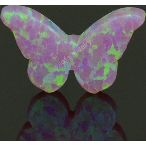 Wholesale butterfly shape lab grown opal Op10 pink fire opal stone loose bead drilled hole for DIY necklace in 78 colors