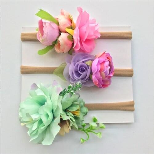 3pcs/lot Newborn Infant Handmade Flowers Headband Toddler Elastic Nylon Hairband Fashion Baby Girls Floral Headwear Photo Props