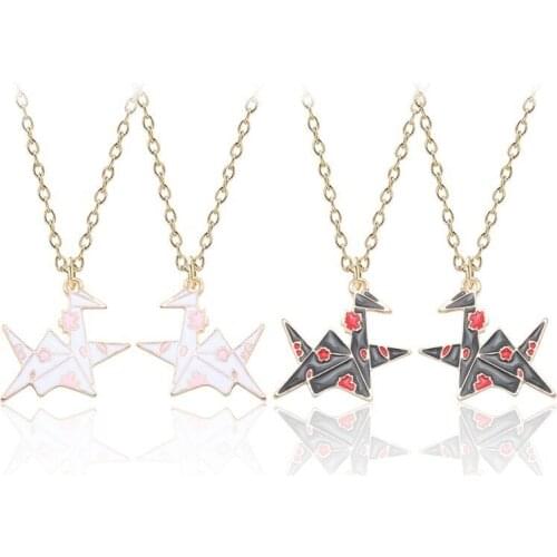 Lovely Printed Paper Crane Pendant Necklace Simple Gold Alloy Colorful Flower Pendants Necklaces For Women Girls Collier Femme
