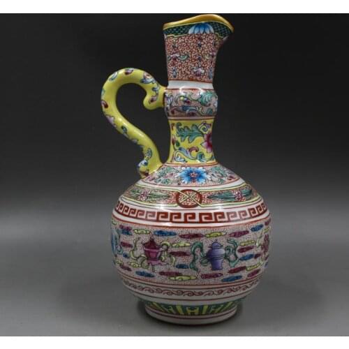 Qianlong year handled ewer Home Furnishing retro pastel lines ornaments antique porcelain antique collection