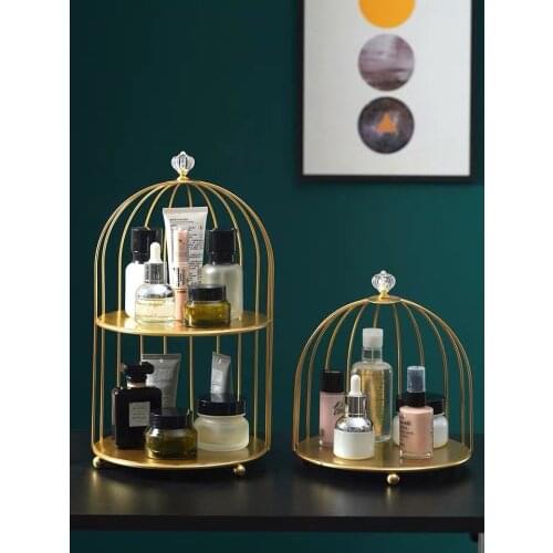 Luxury Desktop Cosmetic Storage Rack Portable Birdcage Makeup Organizer Bathroom Toiletries Shelf Perfume Nail Polish Display