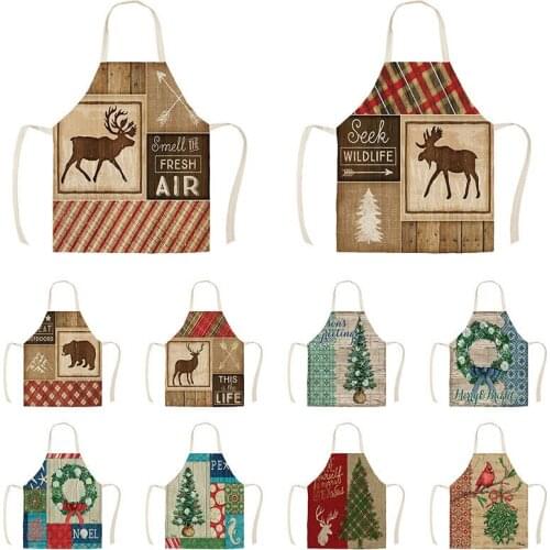 Christmas Decoration Sleeveless Apron Cotton Linen Kitchen Aprons Women Home Cooking Baking Waist Bib Pinafore WQTX187