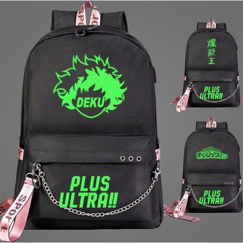 New Luminous Green Light My Hero Academia Prints Boys Girls Kids School bag Women USB Chain Backpack Canvas Men Bagpack Bookbag