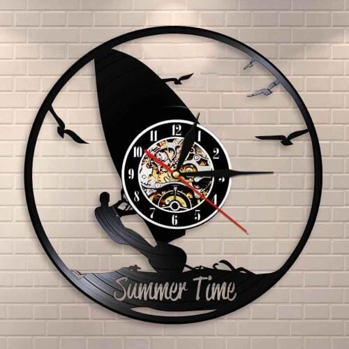 Sports Room Wall Clock Summer Time Clock Windsurfing Wall Decor Windsurfers Vinyl Record Clock Extreme Water Sports Lovers Gift