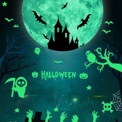 Luminous Moon Wall Sticker Halloween Window Decal Decorative Art Sticker PVC Party Decor Horror Scene Festival Sticker for Home