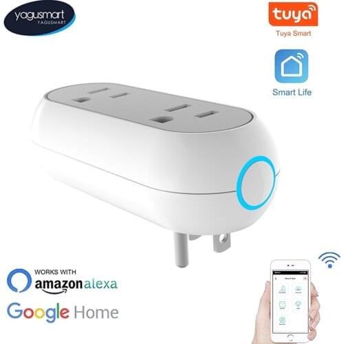 Yagusmart Tuya WiFi Smart Socket Work with Alexa Google Home IFTTT APP Control 2 US Smart Wall Outlets Tuya WiFi 2.4G