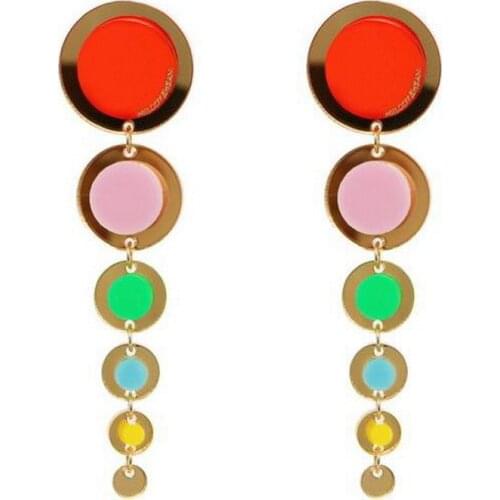 Exaggerated Big Colorful Circles Long Tassel Acrylic Earrings Women Cool Punk Party Dangle Earrings Trendy Brincos Mujer 2021