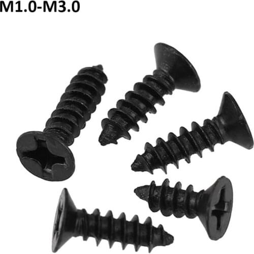 Black KA Micro Phillips Flat/Countersunk Head Self-tapping Screws Electronic Small Wood Screws M1 M1.2 M1.4 M1.7 M2 M2.3 M2.6 M3