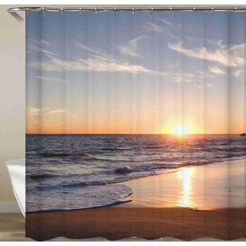 Ocean Wave Seaside Scenery Shower Curtain Beach Sky Batroom Curtain Waterproof Fabric With Hooks 72x72 Inch