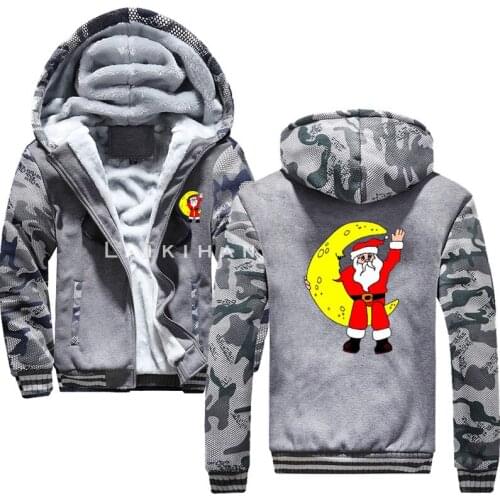 For Santa Sitting on The Moon Auto Hoodies Brand Zipper Jacket Warm Fleece Thicken Coat Casual Streetwear