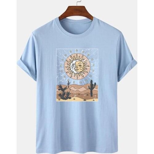 Ladies to Cactus Print Short Sleeve T-shirt Fashion Womens Casual Moon Sun Letter Print Sleeveless O-Neck T-shirt Blouse