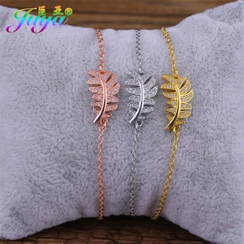 Women Fashion Jewelry Supplies Gold/Rose Gold Metal Leaf Connector Charms With Gold Chains Charm Bracelets For Women Girls Gift