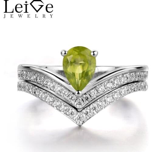 Leige Jewelry Natural Peridot Ring Bridal Set Wedding Engagement Rings for Women 925 Sterling Silver Fine Jewelry Green Gemstone