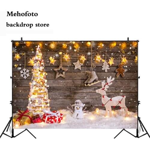 Neoback Winter Snowman Photography Backdrop Christmas Tree Photo Background Video White Snow Wood Wall Studio Decoration 128