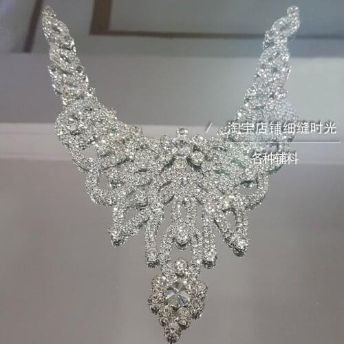 1Piece 23X 19cm Silver Crystal Rhinestone Applique Collar Wedding Bridal Fashion Decoration RT0066