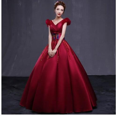 100%real hot pink/royal blue/wine red leaf rhinestone beading ball gown fairy Medieval Gown Victorian Ball stage performance