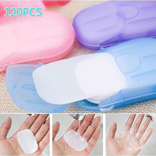 20 40 60 120PC/Box Travel Hand-washing Soap Paper Multifunctional Aroma Sliced Cleaning Paper Disposable Boxed Mini Soap