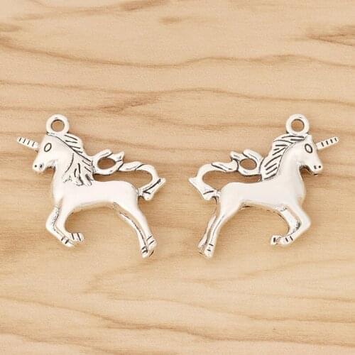 5 Pieces Antique Tibetan Silver 3D Unicorn Charms Pendants for Necklace Bracelet Jewellery Making Accessories 32x32mm