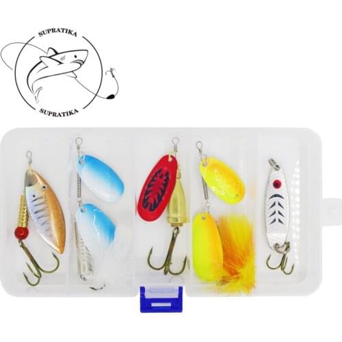5pcs/lot 5-17g Metal Spinner Fishing Bait Kit Sequines Sea Fishing Lure with Box Treble Hook Wobbler Spoon Bass Hard Lure Tackle