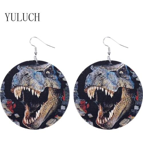 YULUCH Wood horror pattern pendant earrings for women Halloween wooden jewelry girls simple holiday accessories woman earring