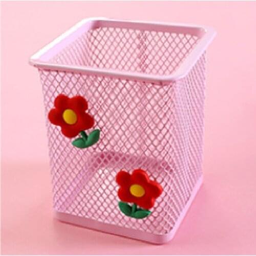 1pc Pink Metal Pen Holder Office Organizer Cosmetic Square Pencil Pen Stand Holders Stationery Container Office School Supplies