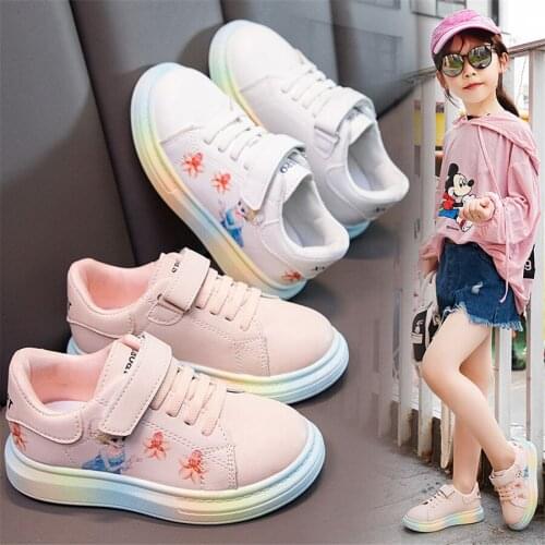 Disney childrens shoes, the spring and autumn period and the new flat white shoe students solid soft bottom shoes sneakers