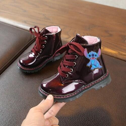 Disney Mickey childrens Martin boots boys girls fashion non-slip tendon soft bottom fashion mid-tube boots Stitch casual shoes