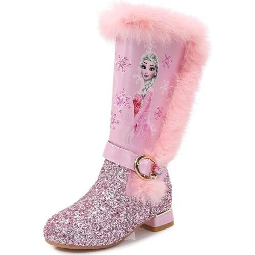 Elsa Princess Kids High Boots New Winter Girls Frozen Boots Brand Kids Over The Knee Boots For Girls Snow Shoes Pink Blue
