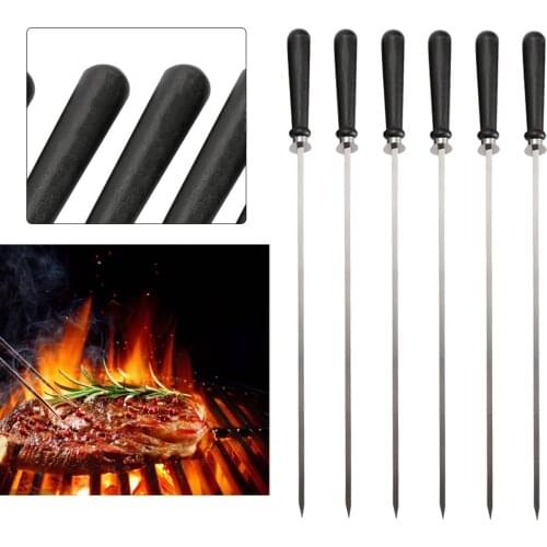 6pcs long thick 52cm stainless steel wooden handle BBQ needle Meat string bbq grills barbecue skewers Kebab Sticks tools