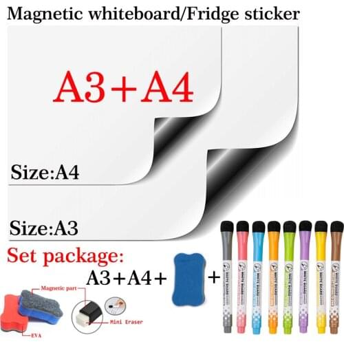 2 PCS Magnetic Whiteboard A3+A4 Set Package Dry Erase White Board Calendar Fridge Sticker Message Board Menu Planner Table