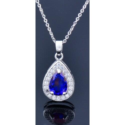 KIOOZOL Red Blue Green White Crystal Teardrop Pendant Silver Color Choker Necklace Classic Ladies Jewelry 2021 Trend 159 KO3