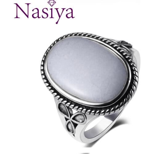 Oval Natural Chalcedony Ring 925 Silver Wedding Engagement Jewelry For Women Party Valentines Day Gift Fine Jewelry