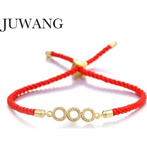Round Circle Bracelet Lucky Red String Bracelets & Bangles High Quality Cubic Zirconia CZ Adjustable Rope Chain Female Jewelry