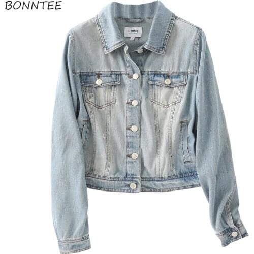 Jackets Women Denim Casual Students Cool Girls Ulzzang Chic Single Breasted Pockets Mature Ladies Fashion Harajuku All-match New