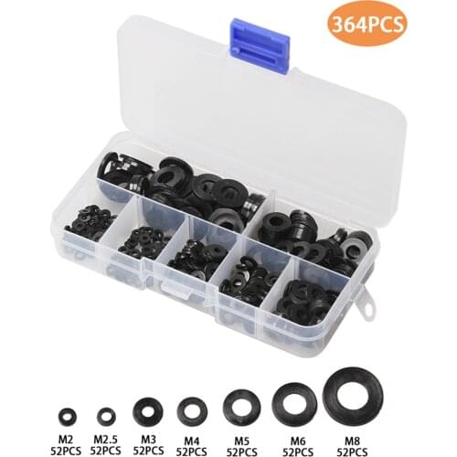 M2 M2.5 M3 M4 M5 M6 M8 Nylon Washers Plastic Insulation Spacers Seals Black White 364PCS Nylon Washers Set Gasket Ring Kit