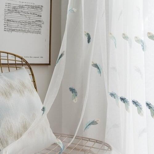 Fashion Feather Embroidered Sheer Tulle Curtains for Living Room Window Door Screens High Quality Bedroom Balcony Decorations