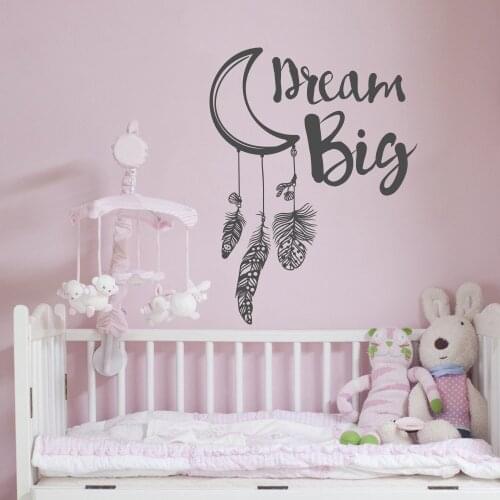 Moon Dream Catcher Wall Decal Vinilos Decorativos For Kids Rooms Quote Dream Big Feather Dreamlike Wall Stickers Art MuralSYY167