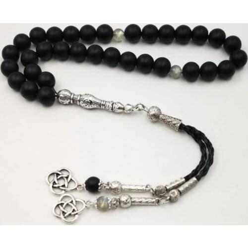 Natural Frosted black agates tasbih with moonstone Mans misbaha Special Gift Eid al-Adha 33 45 66 99 prayer beads Bracelets