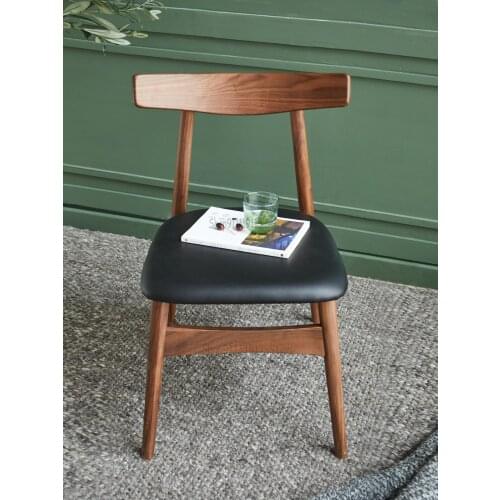 Japanese Style Black Walnut Solid Wood Dining Chair Pu Sitting Face Modern Simple Wood Wax Oil Environmental Protection Guest Re