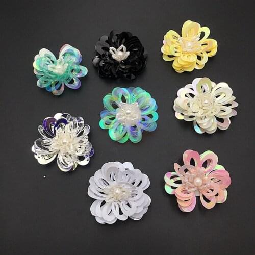 Plastic Sequin Appliqued Patches with Rhinestone Sequins Clear DIY Craft Flower Champagne Beige Garment Accessory