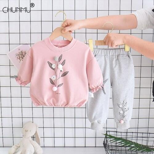 2021 Toddler Kids Girls Casual Tracksuit Long-sleeved Trousers Suit Printed T-shirt +Pants Spring Autumn 2Pcs Set 9M-4T