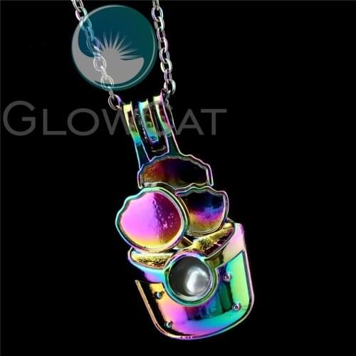 R-C806 Rainbow Colors 32mm Cupcakes Design Beads Cage Pendant Perfume Diffuser Oyster Pearl Cage Locket Necklace