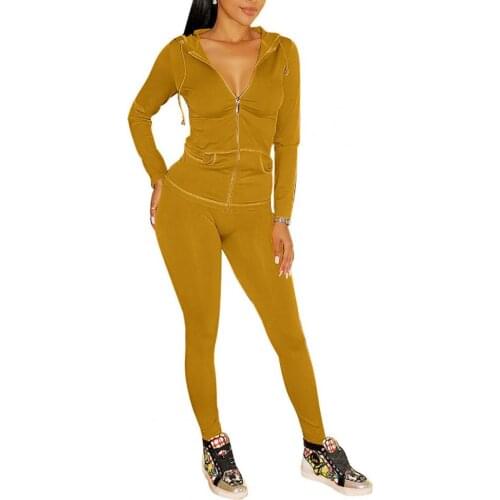 Plus Size Women Jacket Suit Skinny Pants Two Piece Set Long Sleeve Hooded Pocket Workout Outfit Tracksuit Jacket Pants Set